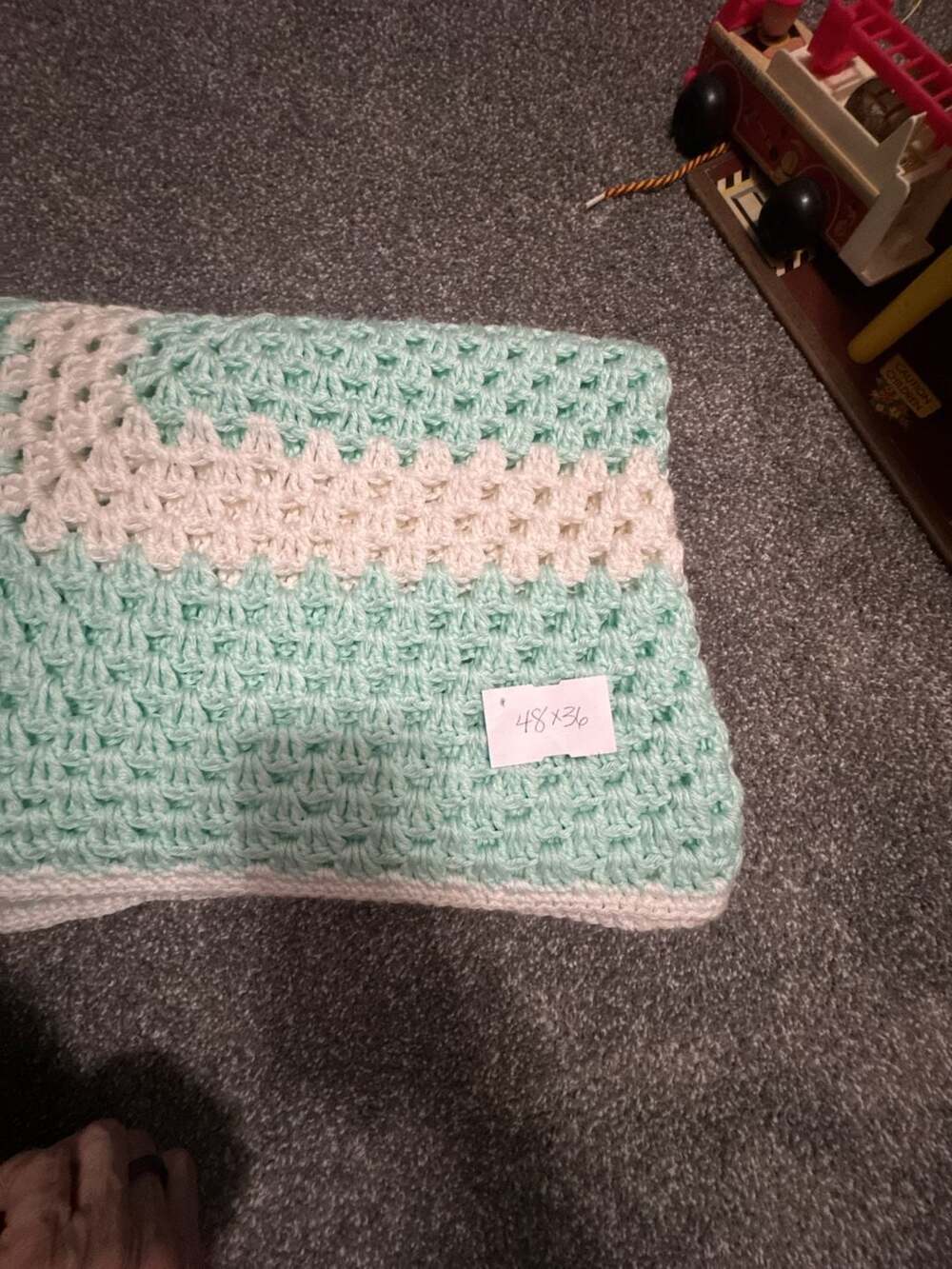Handmade Crochet Baby Blanket Mint and White 48x36